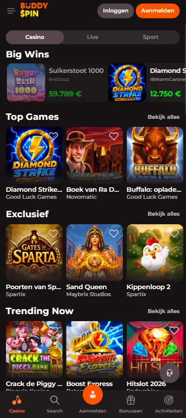 Echte Buddyspin mobiele interface of Add to Home Screen instructie