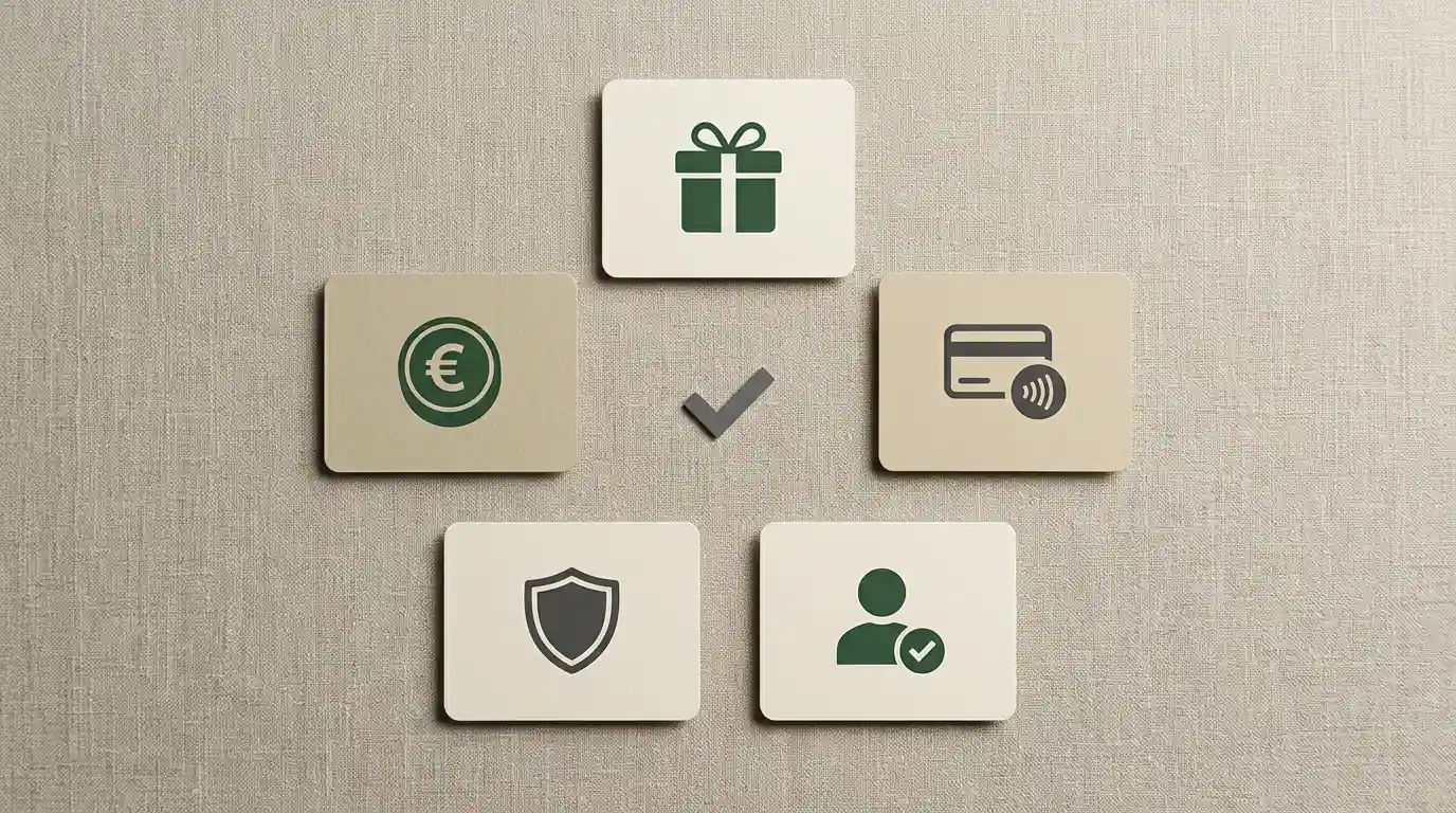 Redactionele beslismatrix met vijf controlepunten: bonus, betalingen, KYC, licentie en belasting